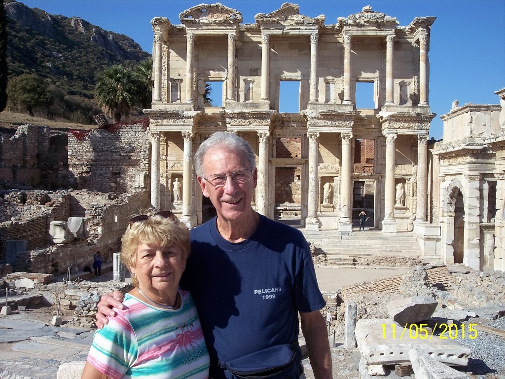 Tony Codding '58 and Barbara Warne at the Library of Celsus Facade, Ephesus